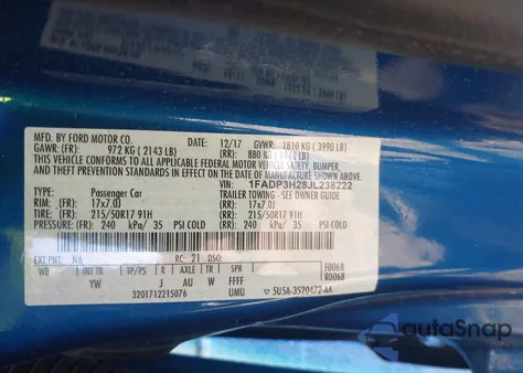 2018 Ford Focus Sel z USA, uszkodzony, nr VIN 1FADP3H28JL238222